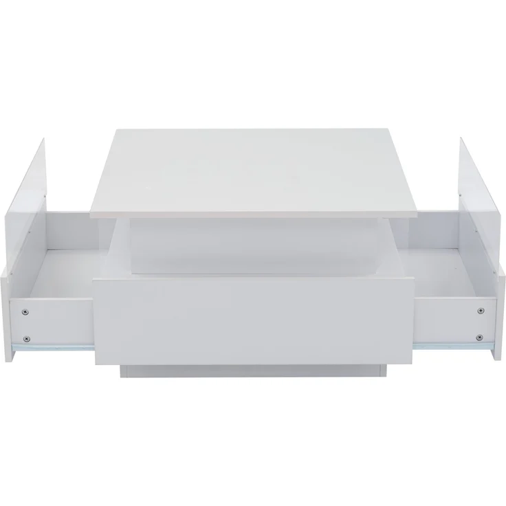 Couchtisch, mit LED-Beleuchtung, 2 Schubladen & transparentem Display, 70x70x41 cm, Weiß – Bild 8