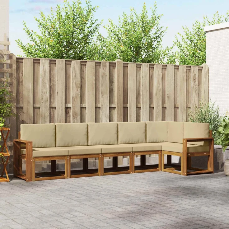 vidaXL Outdoor-Sofagarnitur mit Kissen 6 pcs Natur und Beige, 310 x 132,5 x 73 cm – Bild 1
