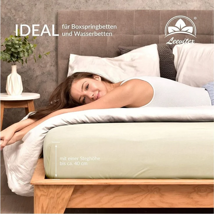leevitex® Spannbettlaken 90x200 cm - 100x200 cm | Spannbetttuch Bettlaken | 100% Jersey Baumwolle | Matratzenhöhe bis 25 cm | Öko-tex | Creme/Naturweiß – Bild 3
