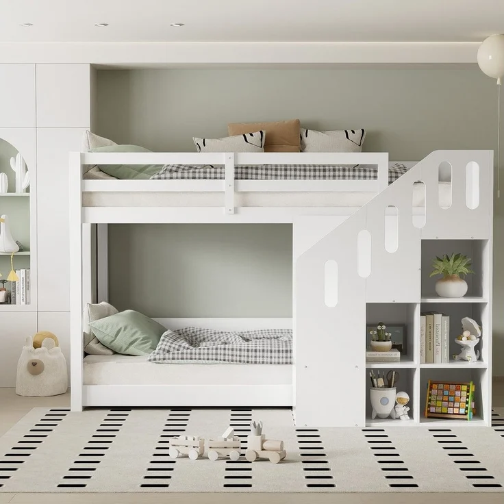 Odikalo Etagenbett Kinderbett Jugendbett 90x200 (Kinder-Etagenbett, Doppelbett, multifunktionales Kinderbett, Mit Treppen und Schließfächern,stabiles Geländer, ohne Matratze, 90*200cm, Weiß) – Bild 5