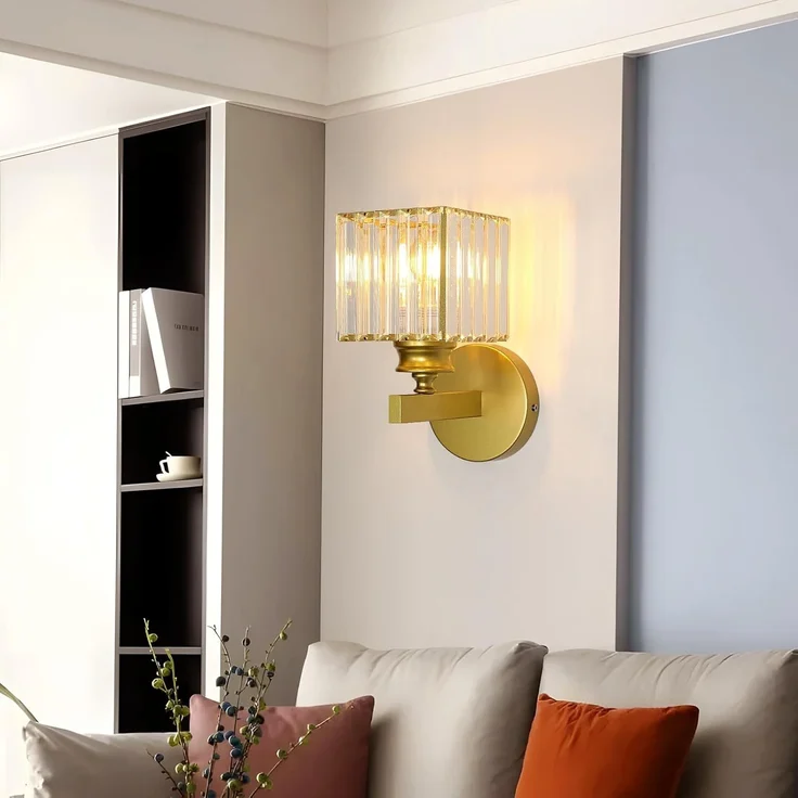 Comely Kristall Wandleuchte für den Innenbereich, Goldene E27 Wandlampe, Kristallwandleuchte Innenwandleuchte für Schlafzimmer, Wohnzimmer, Esszimmer, Flur (ohne Leuchtmittel) – Bild 11