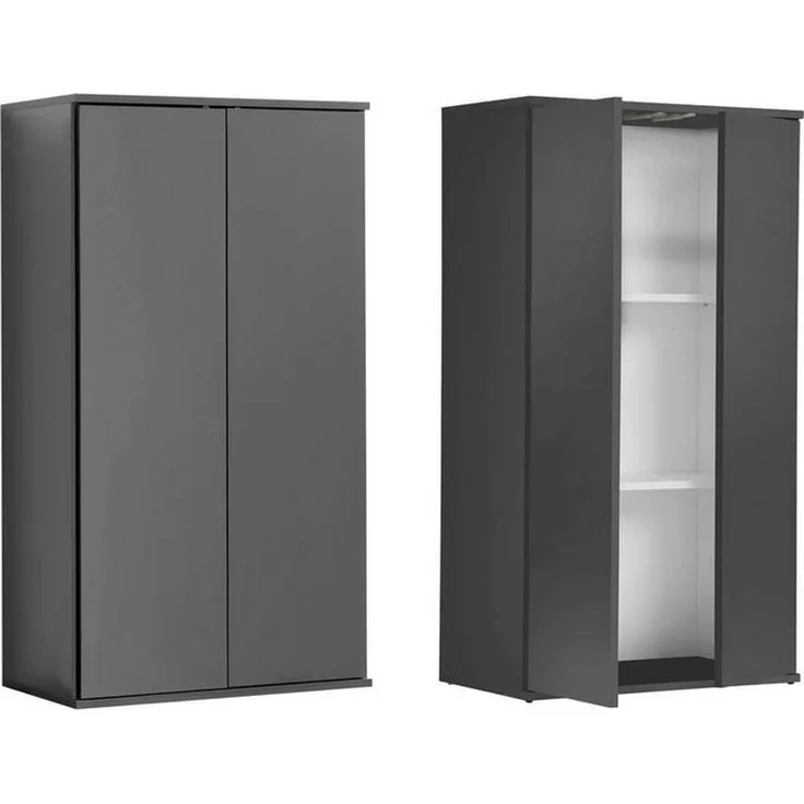 mokebo® Mehrzweckschrank 60 cm Breite mit Einlegeböden 'Der Schlanke', schmaler Schrank in Grau BZW. Schwarz Matt aus Holz, grifflose Öffnung, funktionaler Aktenschrank | Anthrazit