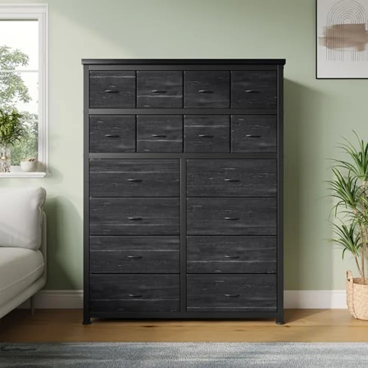 GarveeHome Hohe Kommode Mit 16 Stoffschubladen, Großzügiger Kleiderschrank Mit Metallgestell, Für Schlafzimmer Und Wohnzimmer, 103 x 30 x 130 cm – Bild 4