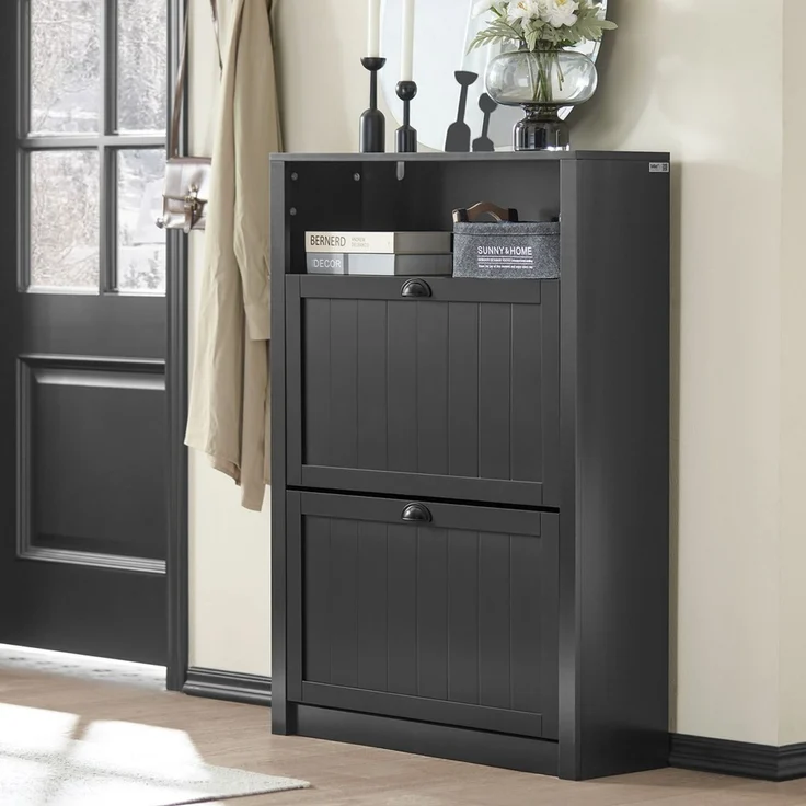 SoBuy FSR87-SCH Schuhschrank, MDF, Lackiert, Dunkelgrau, 80 x 110 x 24 cm – Bild 2