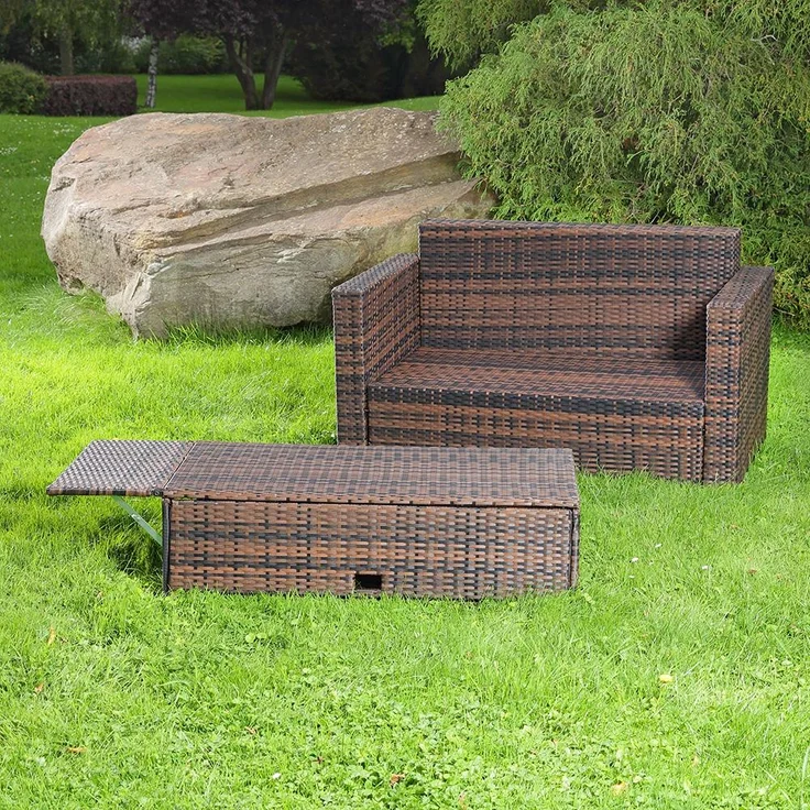Lounge Gartenmöbel Sofa Bank Tisch klappbar Rattan Gartenset Sitzmöbel braun – Bild 3