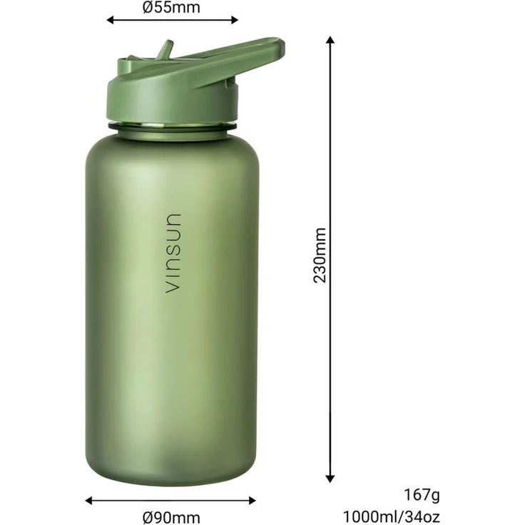 Vinsun Trinkflasche Sportflasche mit Strohhalm 1L - Wasserflasche Tritan auslaufsicher, BPA frei, Bruchsicher, geruchs- & geschmacksneutral, geringes Gewicht – Bild 3