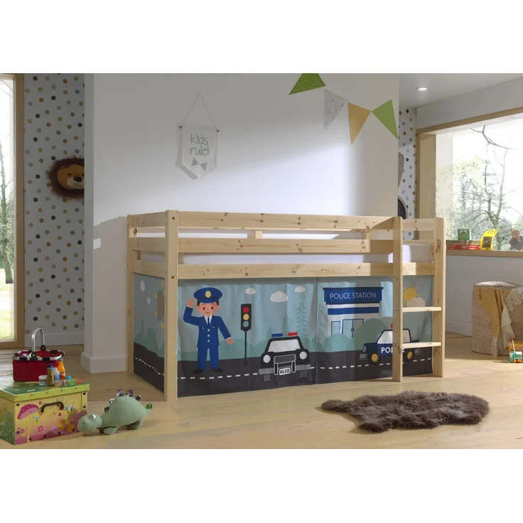 Kinderbett Karolina 210x114x106 Massivholz Natur Textilset Polizei – Bild 2