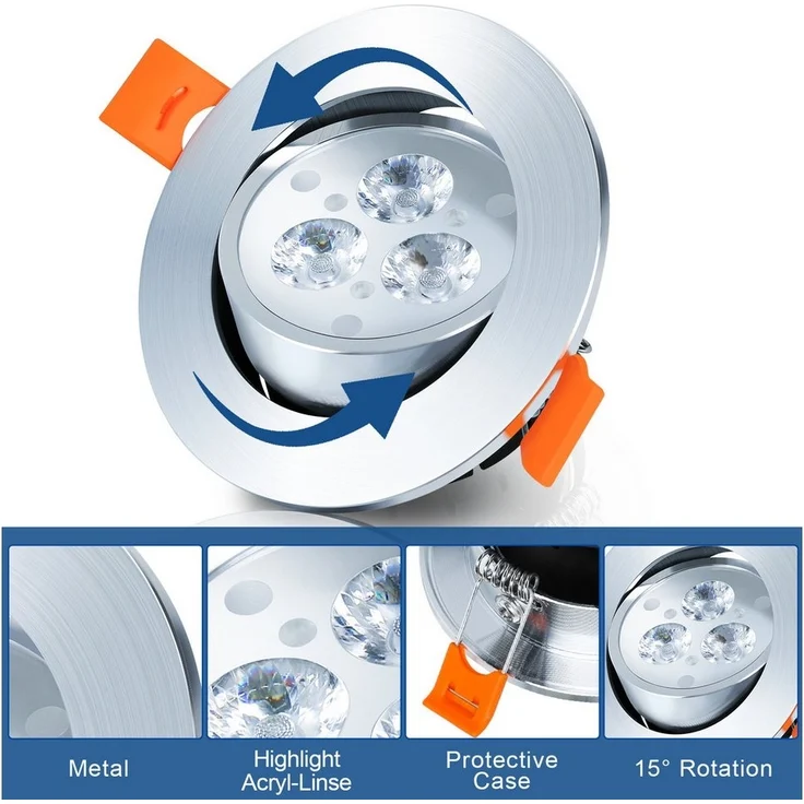 Clanmacy LED Einbauleuchte 3W LED Einbaustrahler LED Einbauspot Warmweiß 10er, LED Deckenlampe – Bild 2