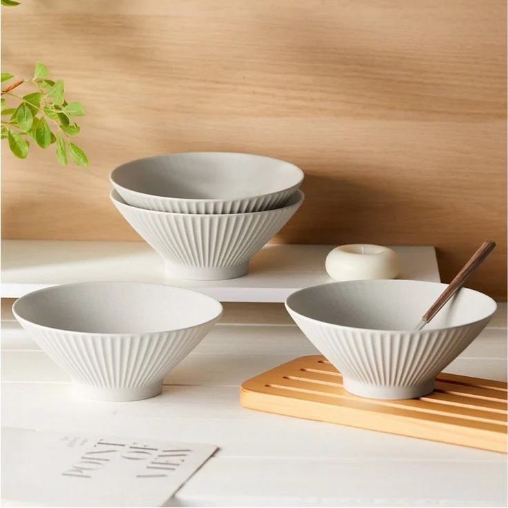 JIWOO Schüssel 4er Ø20cm, Japanische Ramenschüssel Suppenschüssel bowl Pastaschüssel, Keramik, (Schüsselset, 4-tlg), Bowl Hochwertiges Schüsseln Grau Schüssel Mikrowellenofen Spülmaschine – Bild 3