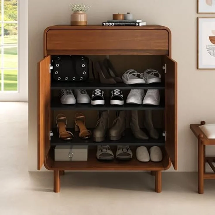 IDIMEX Schuhschrank JUAN Schuhkommode aus massivem Kiefernholz mit Schublade Kastanie Finish – Bild 3