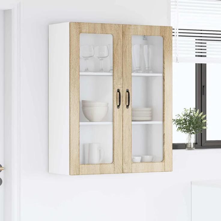 vidaXL Wandglas-Schrank PORTO Sonoma-Eiche 80 x 31 x 100 cm 885507 – Bild 4