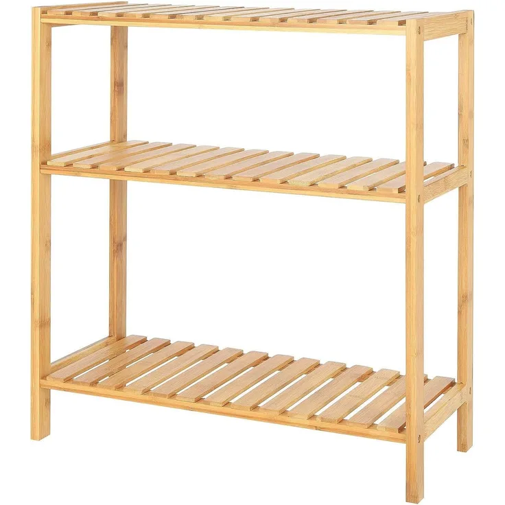 dibea Schuhregal mit 3 Ablagefächern, Schuhschrank, Badezimmerregal, Wohnzimmerregal, Standregal, Bambusregal, Badregal, Bücherregal, Küchenregal, 60 x 26 x 66 cm (naturfarben)
