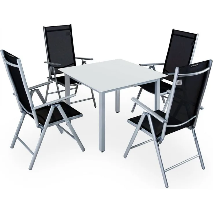 Casaria Garten-Essgruppe Bern, (5-tlg), Aluminium 5mm Sicherheitsglas Stühle Klappbar Verstellbar Wetterfest