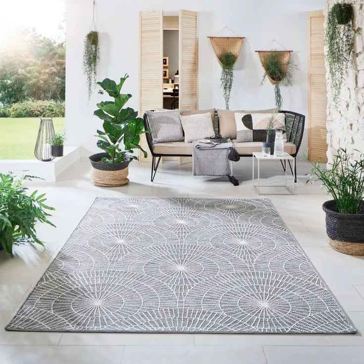 In- und Outdoor Teppich Nyland - Kreise, Farbe: Grau, Größe: 200x250 cm