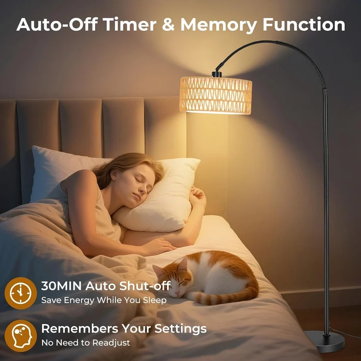 YICAIZI Stehlampe Wohnzimmer - 9W LED Dimmbar Bogenlampe mit Fernbedienung & RGB E27 Lampe, Bogen Stehende Lampe 900 Lumen Stehend Leselampe mit 3 Farbtemperaturen für Schlafzimmer, Büro, Schwarz – Bild 5