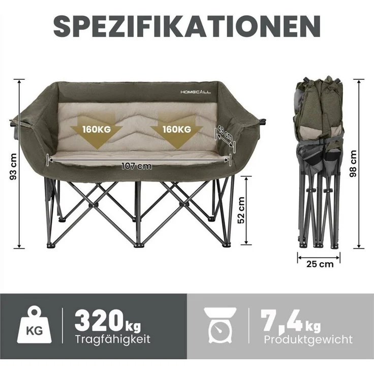 HOMECALL Campingstuhl Camping sofa Faltbar Karpfenstuhl Camping Couch Doppelter (1 St) – Bild 2
