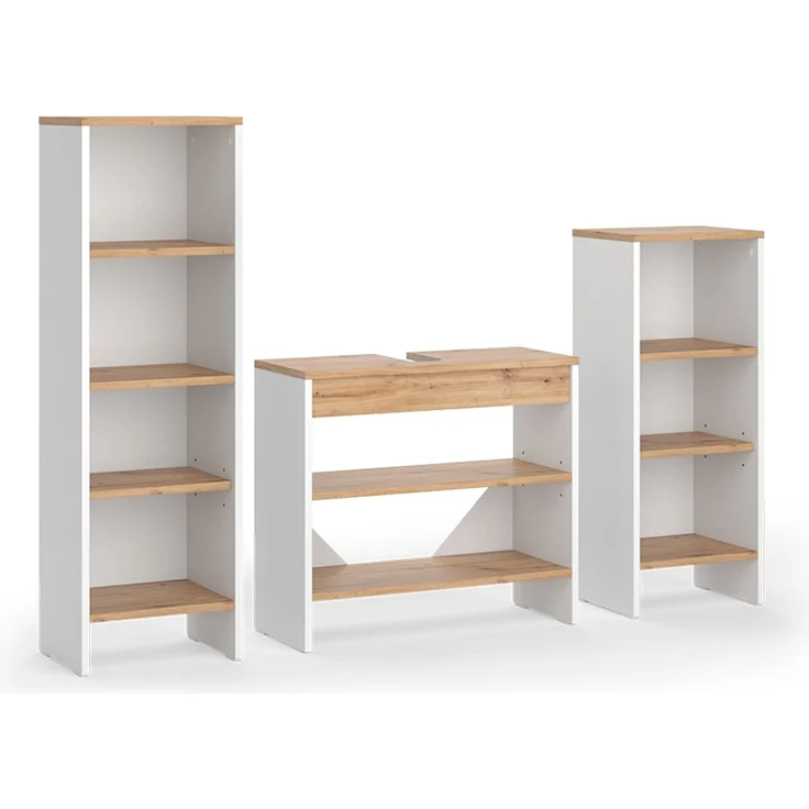 Badmöbel-Set Karli Weiß/Goldkraft Eiche 3-teilig Vicco – Bild 1