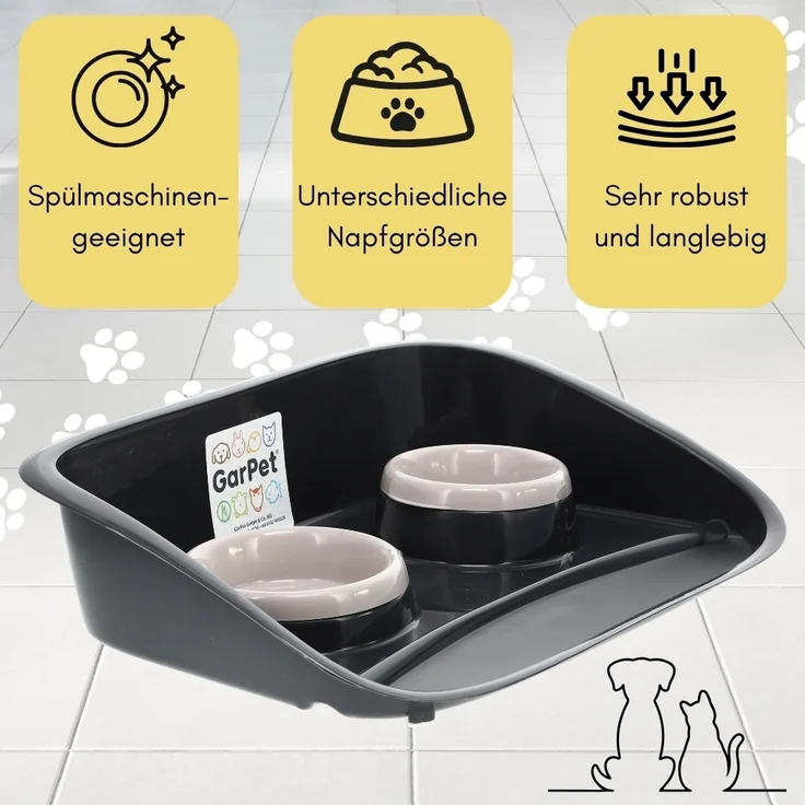 GarPet Futterstation 2x Futterstation 2 Näpfe Futterbar Napfset Hunde Futter Napf Matte – Bild 3