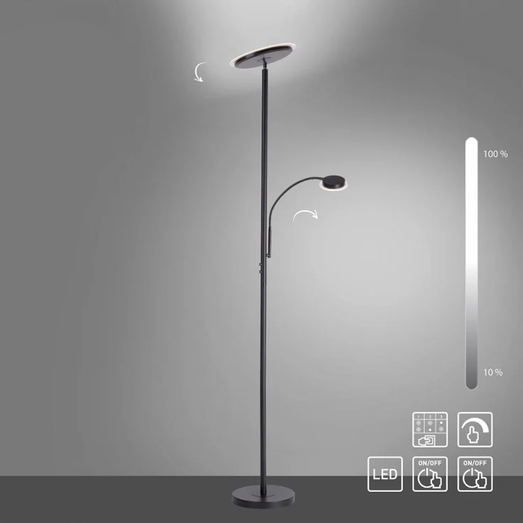 JUST LIGHT 11709-18 LED Stehleuchte Hans mit Lesearm 3000K dimmbar Schwarz – Bild 2