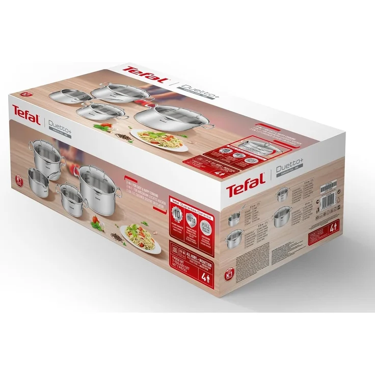 Tefal Topf-Set Duetto+ G719S7, Edelstahl 18/10 (Set, 7-tlg, Kochtopf mit Glasdeckel 16/20/24 cm, Stielkasserolle 16 cm), hochwertiger Edelstahl, hochglanzpoliert, Glasdeckel mit Siebfunktion – Bild 7