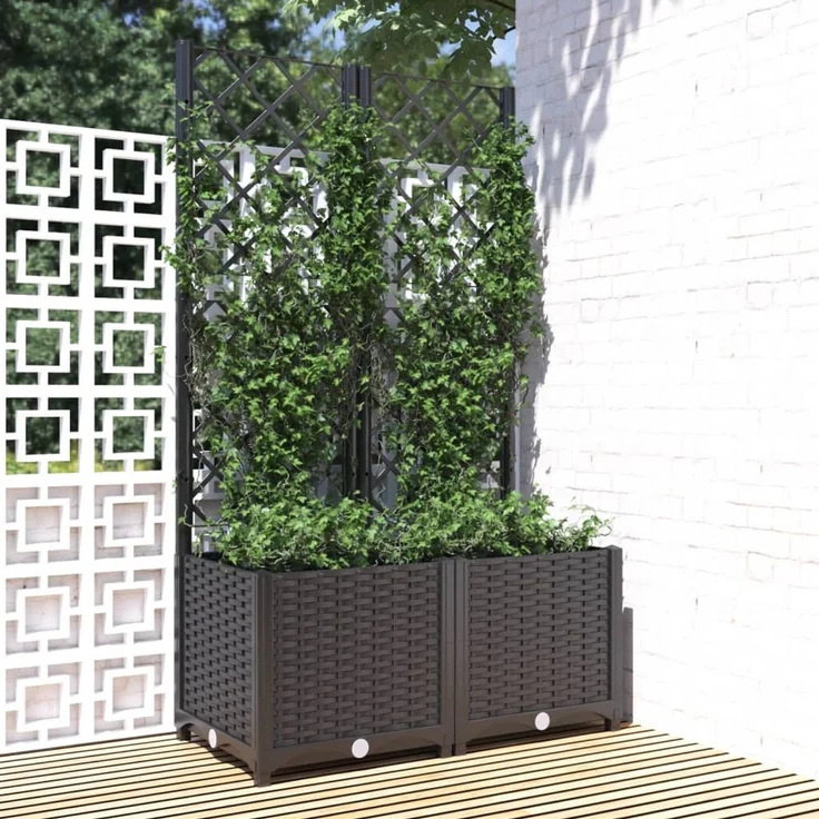 vidaXL Garten-Pflanzgefäß mit Spalier Schwarz 80 x 40 x 136 cm PP 318271 – Bild 1