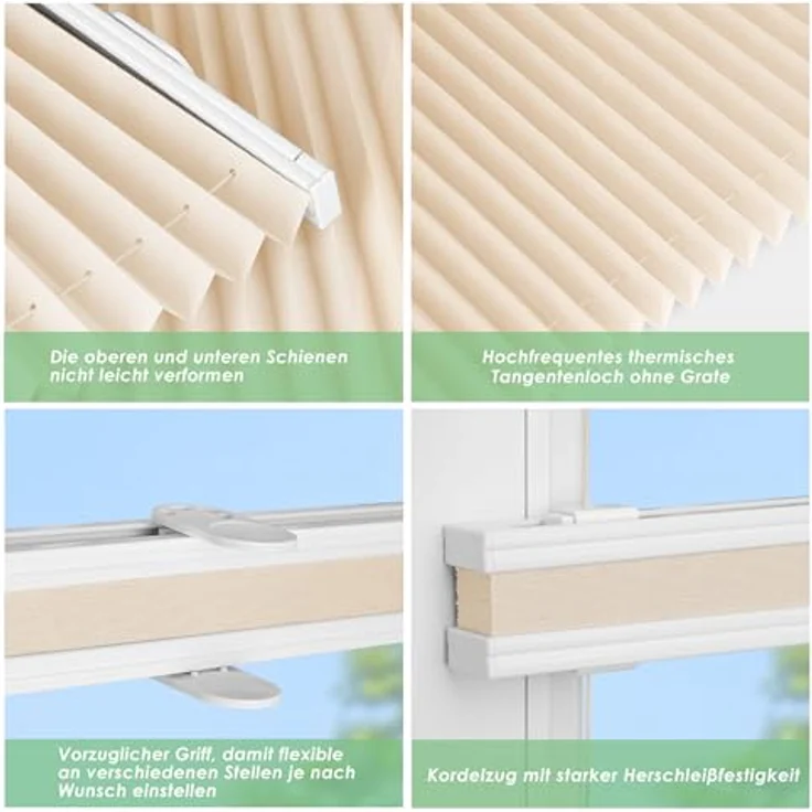 bobodeco Plissee ohne Bohren Klemmfix Faltrollo Jalousie Creme 100x130 cm (BxH), Plisseerollo Sichtschutz und Sonnenschutz Blickdicht Easyfix lichtdurchlässig Rollo für Fenster & Tür – Bild 4