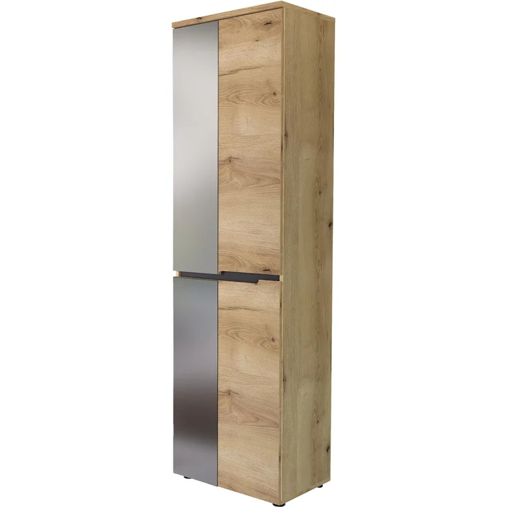 Fargo Garderobenschrank mit Spiegeltür und ausziehbarer Kleiderstange – FSC-Zertifiziert – Moderner Flurschrank mit 5 Fachböden und Softclose – 55 x 192 x 38 cm (B/H/T)