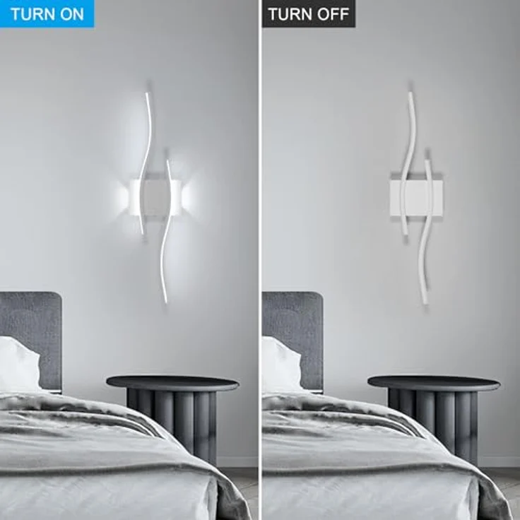 Goeco LED Wandleuchte Innen, 20W 59 cm Lange Wandlampe mit 2 Fimmige aus Acryl 6500K Kaltweißes Licht, Modern Gebogenen LED Wandbeleuchtung für Flur Wohnzimmer Schlafzimmer, Weiß – Bild 6