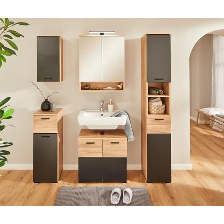 Waschbeckenunterschrank >Riom< in Eiche Artisan-Schwarz matt - 60x55x37 (BxHxT) – Bild 6
