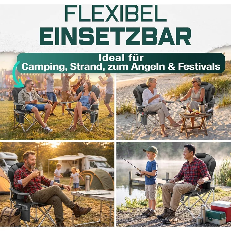 KESSER® Campingstuhl faltbar bis 150 kg Angelstuhl Faltstuhl Klappstuhl Gepolstert mit Armlehnen, Getränkehalter + Tasche mit hoher Rückenlehne, Strandstuhl, Klapphocker Anthrazit / Schwarz – Bild 7