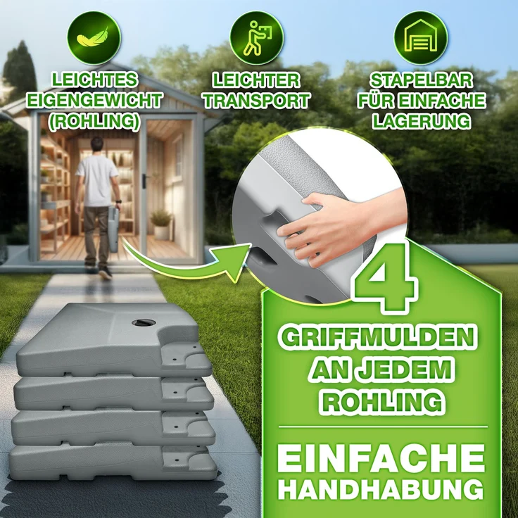 tillvex® Sonnenschirmständer Grau 90 Liter / 120 kg – 4-teilig für Ampelschirm inkl. Metallverbinder | Schirmgewicht befüllbar mit Wasser oder Sand | Schirmständer Ampelschirmständer wetterfest – Bild 7