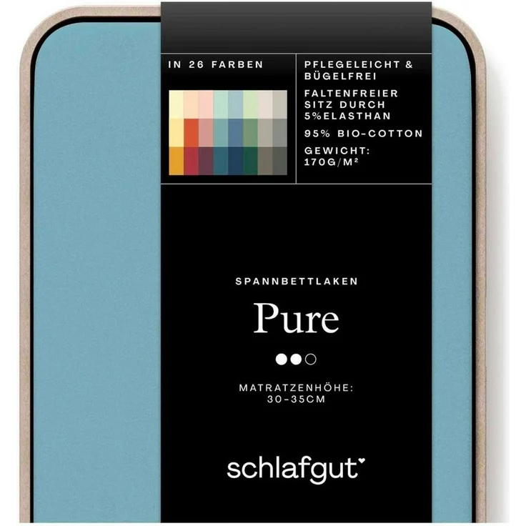 Schlafgut 'Pure' Spannbettlaken, Gummizug: rundum, für Matratzen bis 30cm Höhe, Bio-Baumwolle mit Elasthan, Petrol Mid, L 140x200 cm - 160x220 cm – Bild 3