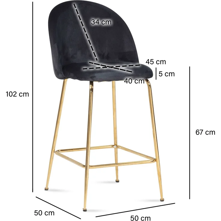 Barhocker 2er Set Samt Schwarz mit Lehne Goldene Beine Skandinavisch 110kg – Bild 4