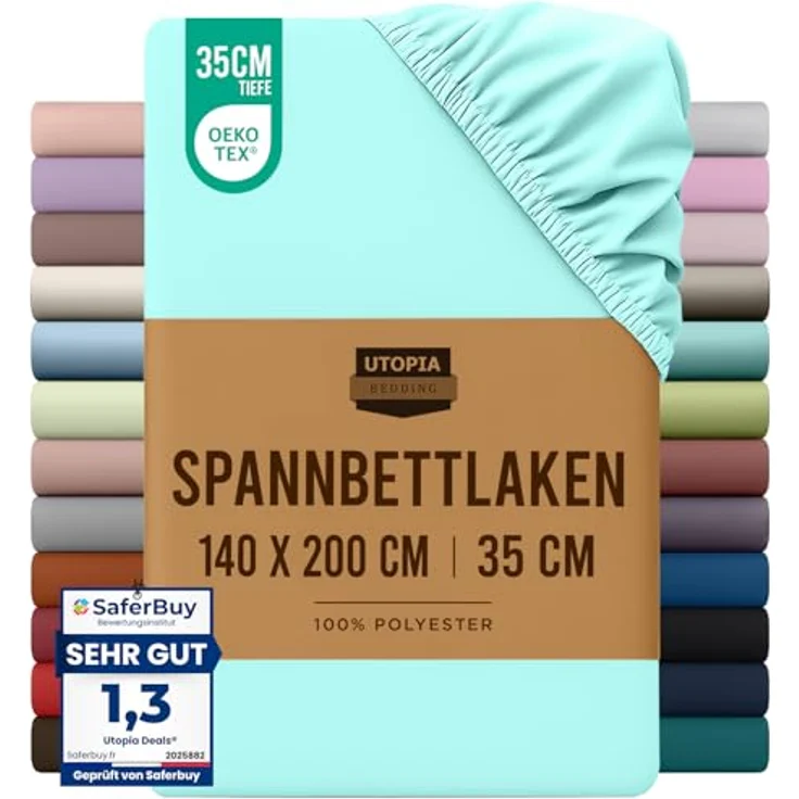 Utopia Bedding - Spannbettlaken 140x200 cm - Spa Blau - Oeko-Tex Zertifiziertes Gebürstete Mikrofaser Spannbetttuch - 35 cm Tiefe Tasche – Bild 2