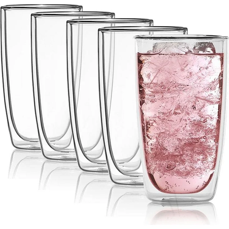 Dimono Latte-Macchiato-Tasse Doppelwandiges Trinkglas 450ml – Latte-Macchiatogläser Borosilikat Set, 4-tlg, Borosilikat-Glas, Wasser- Longdrink- & Cocktailgläser – Bild 1