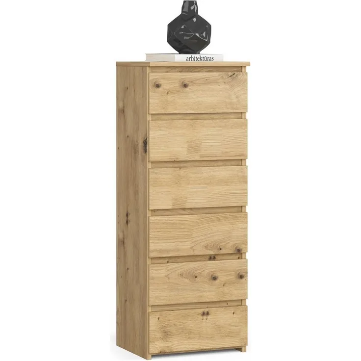 Home Collective Kommode 40 cm breit Holz Highboard Sideboard für Flur Schlafzimmer Wohnzimmer (Mehrzweckschrank Schrank schmal Kommode Schlafzimmer mit Schubladen), Kinderzimmer Organizer, 109 cm hoch mit 6 Schubladen Artisan Eiche