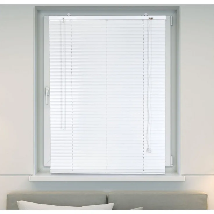 Victoria M. Jalousie Aluminium Jalousie, 45x130 cm, weiß matt, mit Bohrenohne Bohren, freihängend, Sicht- Licht- und Blendschutz, inkl. Klemmclips