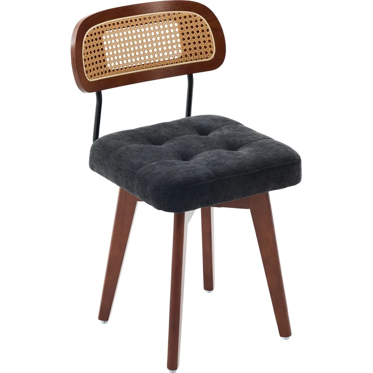LVHOM 2er-Set Esszimmerstühle 360° Drehstuhl, Polsterstuhl in Rattan-Optik mit Chenille Kissen, stabiler Küchenstuhl mit Metallbeinen, Schwarz – Bild 2