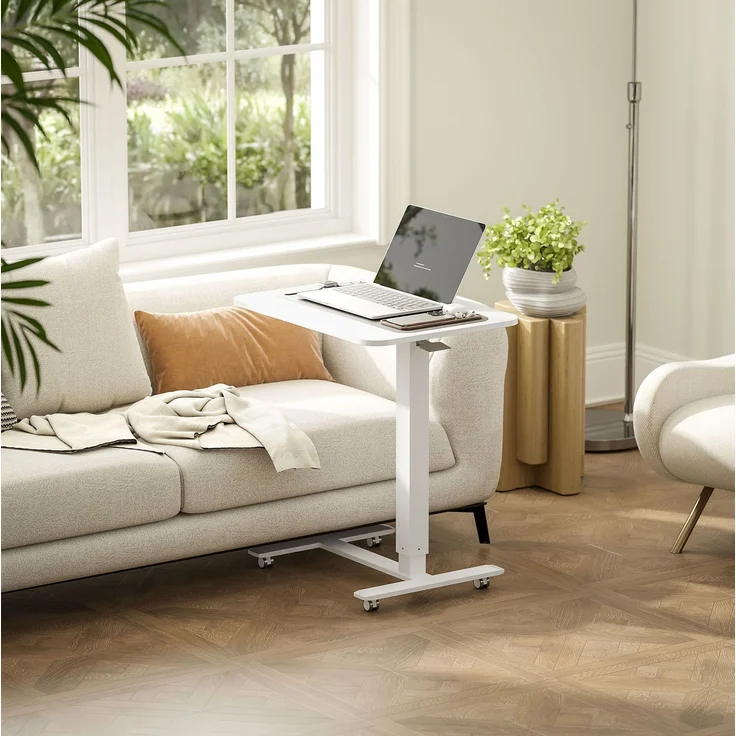 Höhenverstellbarer Schreibtisch mit Rollen, 65x48x70-110 cm, Weiß – Bild 1