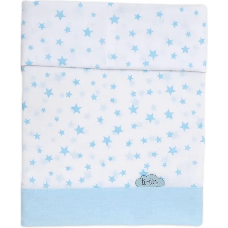Ti TIN 3-teiliges Bett-Set Bettbezug für Babybett, 50x80 cm | Bettdeckenbezug+ Spannbettlaken mit Gummizug + Kissenbezug 100% Baumwoll-Popeline für Kinderbett, Sternchen-Motiv, blau