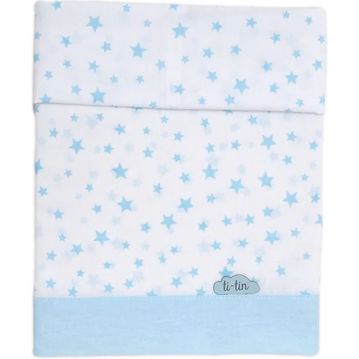 Ti TIN 3-teiliges Bett-Set Bettbezug für Babybett, 50x80 cm | Bettdeckenbezug+ Spannbettlaken mit Gummizug + Kissenbezug 100% Baumwoll-Popeline für Kinderbett, Sternchen-Motiv, blau