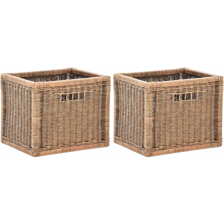 Krines Home Regalkorb Set/2 Stabiler Regalkorb mit Holzrahmen Schubfach aus echtem Rattan (Set, 2 St, 2 Stück), Schübe Box zur Aufbewahrung Regalkorb Schrankkorb Griff (Set 42x32x32) – Bild 1