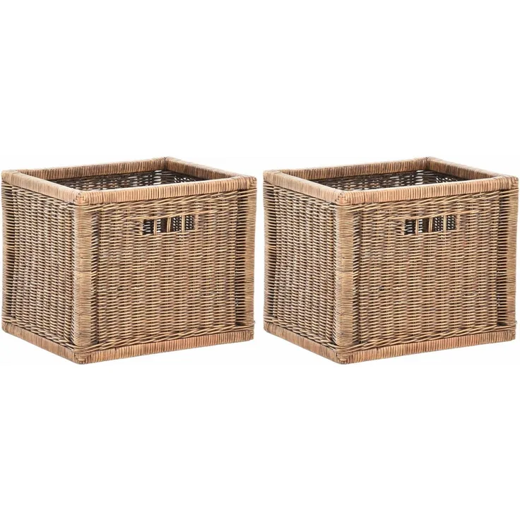 Krines Home Regalkorb Set/2 Stabiler Regalkorb mit Holzrahmen Schubfach aus echtem Rattan (Set, 2 St, 2 Stück), Schübe Box zur Aufbewahrung Regalkorb Schrankkorb Griff (Set 42x32x32)