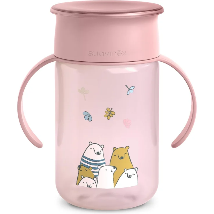 Suavinex, Trinklernbecher für Babys, 360° mit auslaufssicheren System, Magic Cup mit Griffen und Deckel, spülmaschinen- und mikrowellengeeignet, 340 ml, Trainingstasse