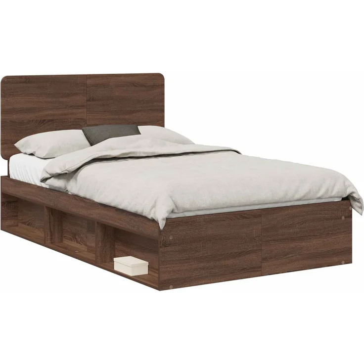 vidaXL Bettrahmen Braun Eichen-Optik 120 x 190 cm Massives Kiefernholz 3412521 – Bild 1