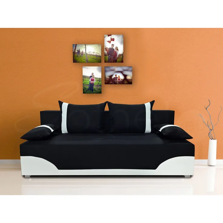Bettsofa Dario - Klappsofa mit Schlaffunktion und Bettkasten, Schlafsofa, Sofa, Schlafcouch (Schwarz + Weiß (Neo 15 + Dolaro 511))