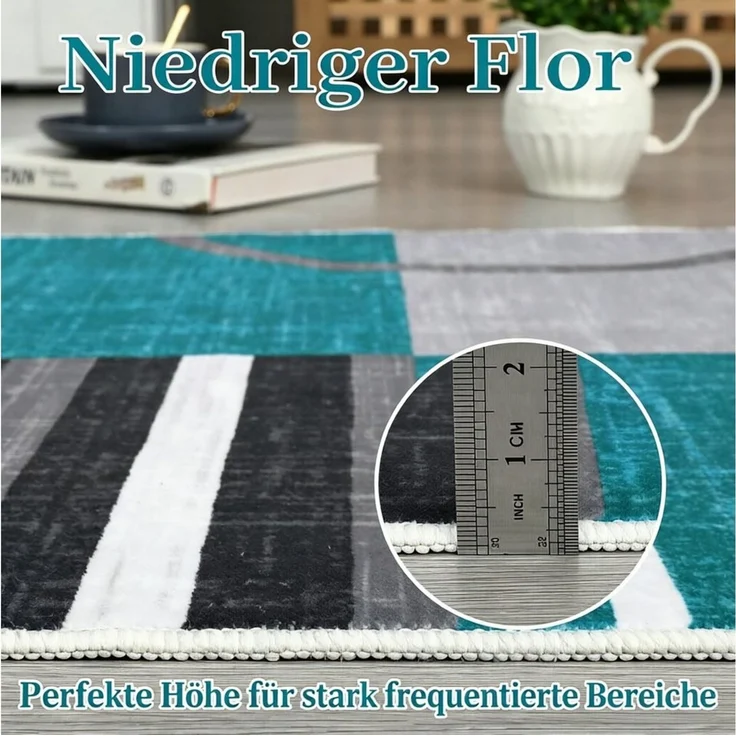 GarveeMore Teppich Moderner Digitaldruck-Teppich mit quadratischen und runden Mustern, rechteckig, Höhe: 6 mm, TPR-Rücken, waschbar, rutschfest – Bild 4