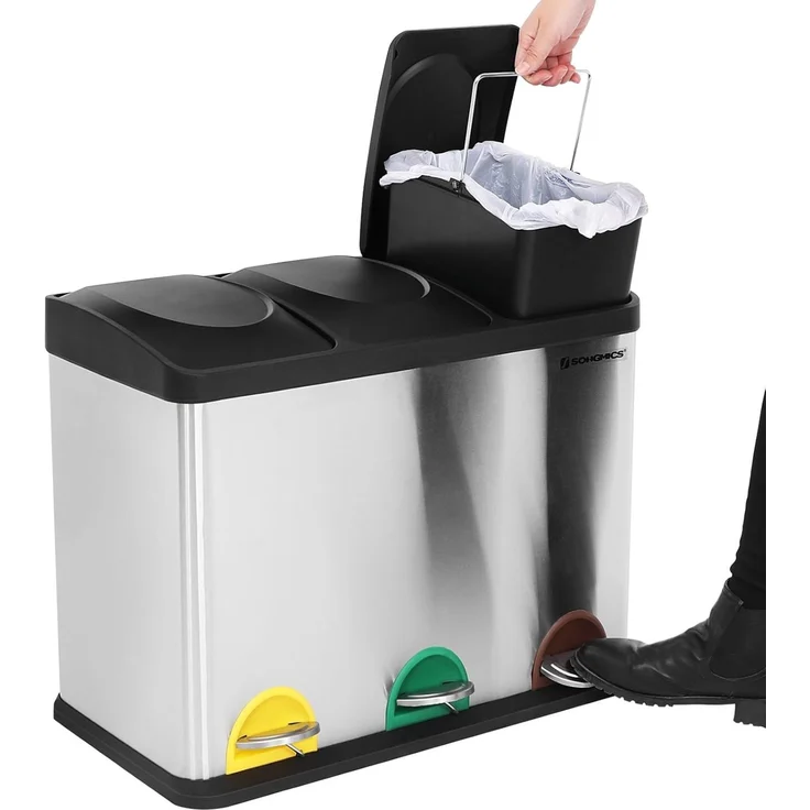 SONGMICS Mülleimer, Mülltrennsystem, Abfalleimer, Edelstahl, 45 L, Silber – Bild 2