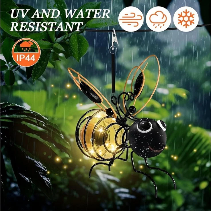 FELIXLEO LED Solarleuchte 2er Bienen Solar Hängelampen Garten Deko wetterfest LED Clip – Bild 3