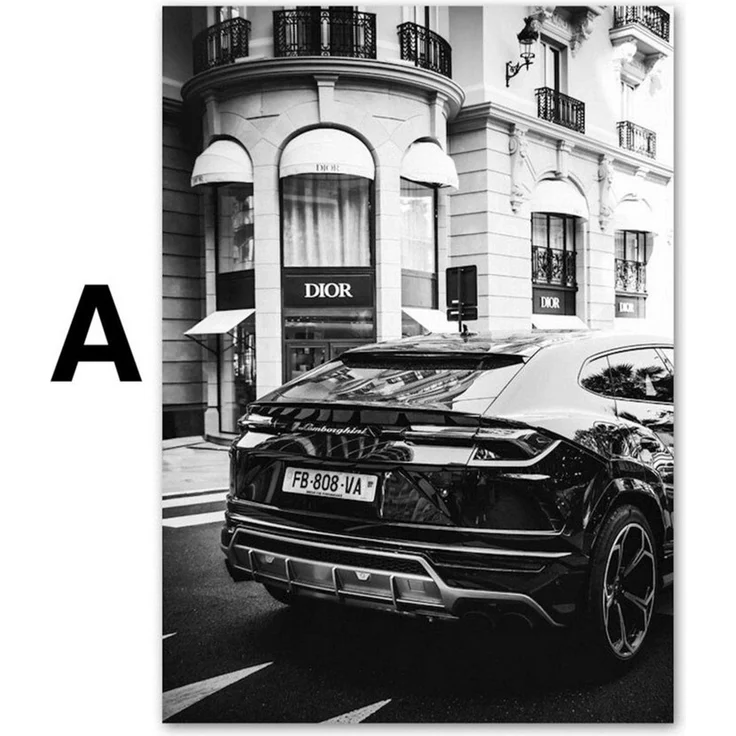 JUSTGOODMOOD Poster Schwarz Weiß Luxus Geschäfte und Fahrzeuge als Deko Print ohne Rahmen, B (1 St) – Bild 2
